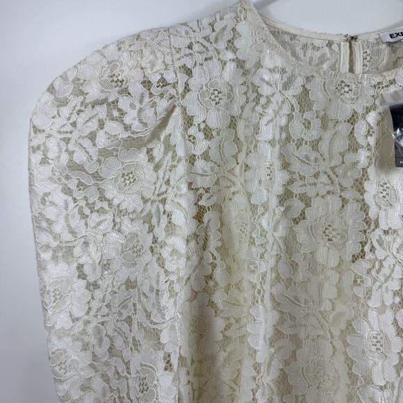 Express New Cream Floral Lace Long Puff Sleeve Top Large Castlecore Renaissance - Picture 7 of 16